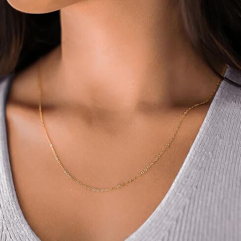 Womens 14K Gold-Plated Chain Necklace | Lightweight Italian Cable Chain Necklace for Women 1.5MM, 1.2MM Jewelry in Saudi Arabia