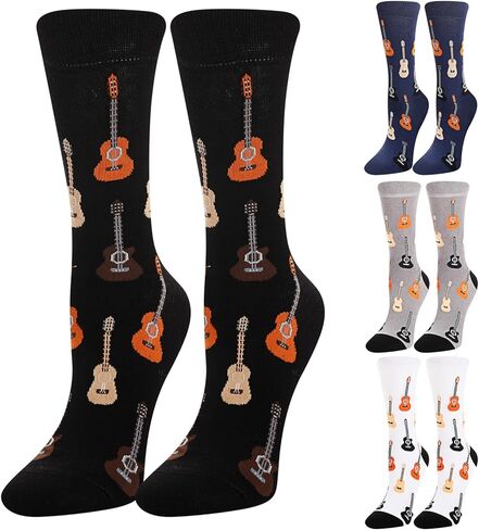 Vicenpal 4 Pairs Guitar Socks Men Music Dress Socks Novelty Crew Socks, Music Lover Christmas Birthday Gifts for Women Men in Saudi Arabia