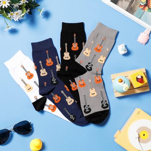 Vicenpal 4 Pairs Guitar Socks Men Music Dress Socks Novelty Crew Socks, Music Lover Christmas Birthday Gifts for Women Men in Saudi Arabia