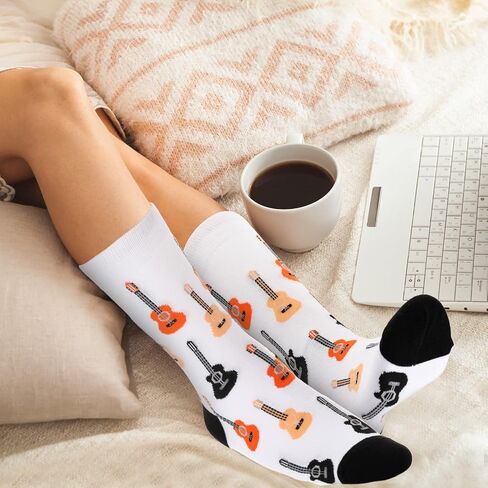 Vicenpal 4 Pairs Guitar Socks Men Music Dress Socks Novelty Crew Socks, Music Lover Christmas Birthday Gifts for Women Men in Saudi Arabia