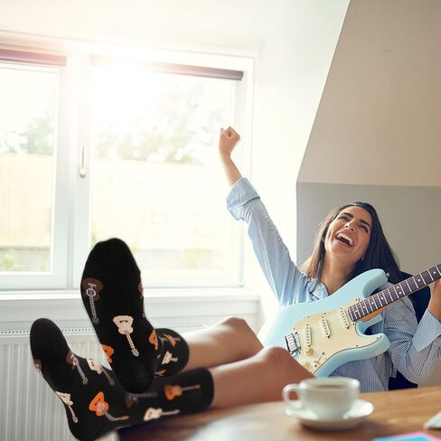 Vicenpal 4 Pairs Guitar Socks Men Music Dress Socks Novelty Crew Socks, Music Lover Christmas Birthday Gifts for Women Men in Saudi Arabia