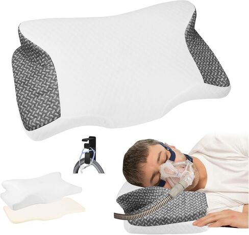 Cervical Neck CPAP Pillow for Side, Back Sleepers to Neck Pain Relief - Reduce Air Leaks & Mask Pressure for Better Sleep- Include CPAP Hose Holder - Avoid Hose Tangles & Keep The Hose Off The Floor in Kuwait