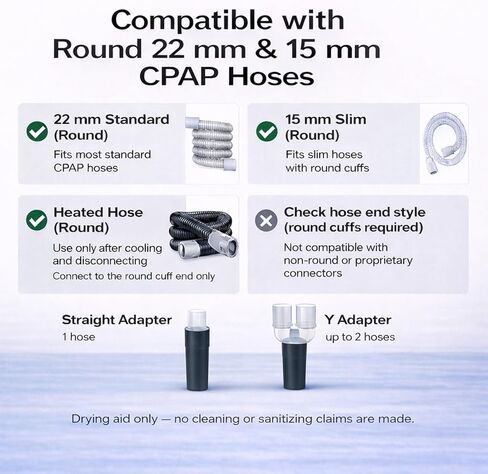 مجفف أنبوب CPAP، مجفف خرطوم CPAP لأنابيب 22 مم و15 مم، يجفف 1 أو 2 خرطوم (محول Y)، تحكم في 10 سرعات، يجف بعد الغسيل 30-45 دقيقة (مختلف)، تدفق الهواء في درجة حرارة الغرفة (بدون حرارة)، قابس أمريكي in Kuwait