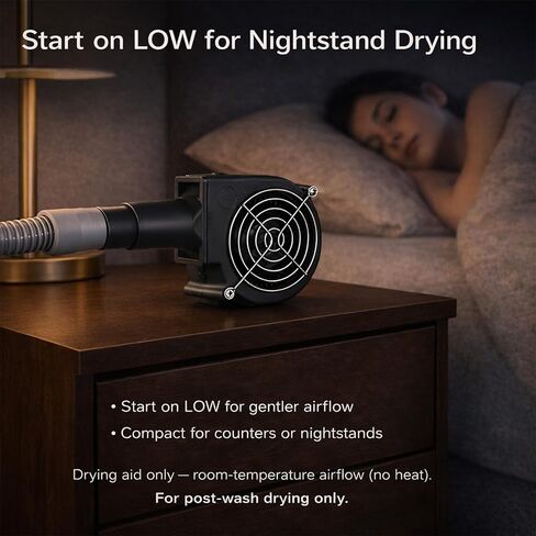 مجفف أنبوب CPAP، مجفف خرطوم CPAP لأنابيب 22 مم و15 مم، يجفف 1 أو 2 خرطوم (محول Y)، تحكم في 10 سرعات، يجف بعد الغسيل 30-45 دقيقة (مختلف)، تدفق الهواء في درجة حرارة الغرفة (بدون حرارة)، قابس أمريكي in Kuwait
