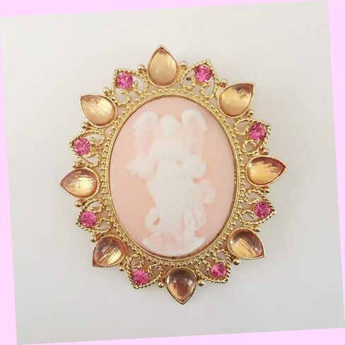 Vintage Style Angel Cameo Pink Good Fortune Brooch Pin Pendant Charm Br1303 Rhinestone Brooch Pin for Women in Saudi Arabia