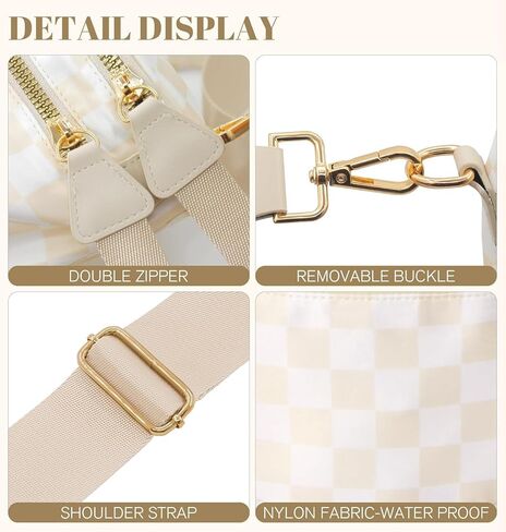 Checkered Crossbody Bag for Women - Nylon Bum Bag, Women's Crossbody Purse, Handbags, Sling Fanny Pack (Beige Checkered) in Saudi Arabia