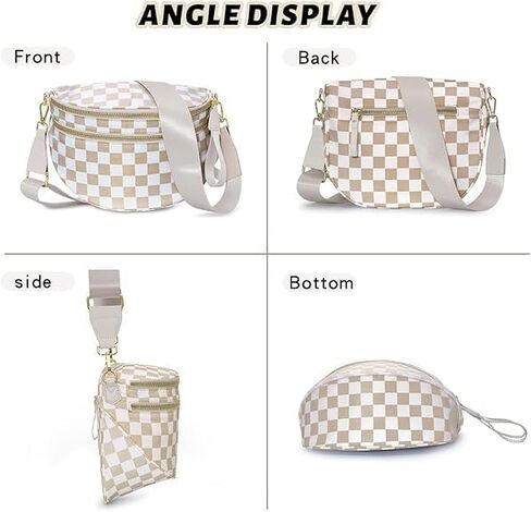 Checkered Crossbody Bag for Women - Nylon Bum Bag, Women's Crossbody Purse, Handbags, Sling Fanny Pack (Beige Checkered) in Saudi Arabia