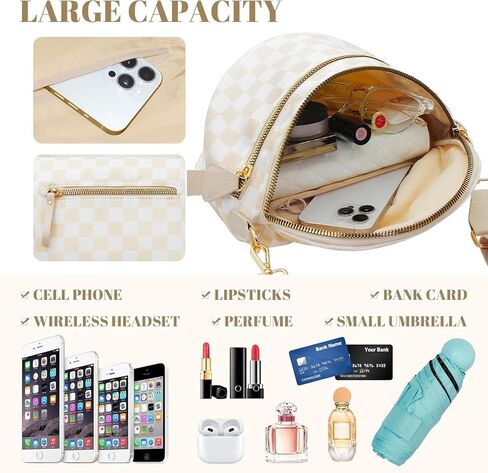 Checkered Crossbody Bag for Women - Nylon Bum Bag, Women's Crossbody Purse, Handbags, Sling Fanny Pack (Beige Checkered) in Saudi Arabia