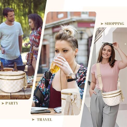 Checkered Crossbody Bag for Women - Nylon Bum Bag, Women's Crossbody Purse, Handbags, Sling Fanny Pack (Beige Checkered) in Saudi Arabia
