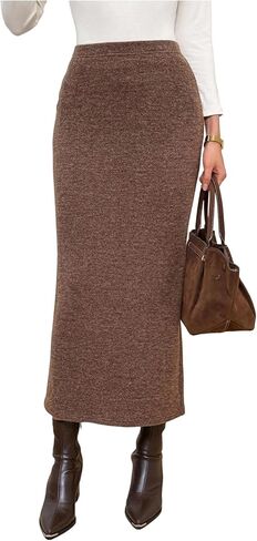 MakeMeChic Women's Sweater Skirt Elastic High Waist Knit Maxi Long Pencil Skirts in Saudi Arabia