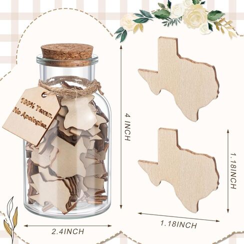 مجموعة هدايا بطابع تكساس، برطمان شفاف من تكساس بوزن 5 أونصة مع 60 قطعة من القطع الخشبية على شكل دولة DIY، هدايا تذكارية صغيرة مضحكة غير مكتملة من الخشب المزخرف للأصدقاء للمنزل والمكتب والأحداث in Kuwait