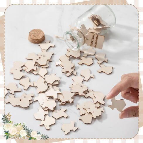 مجموعة هدايا بطابع تكساس، برطمان شفاف من تكساس بوزن 5 أونصة مع 60 قطعة من القطع الخشبية على شكل دولة DIY، هدايا تذكارية صغيرة مضحكة غير مكتملة من الخشب المزخرف للأصدقاء للمنزل والمكتب والأحداث in Kuwait