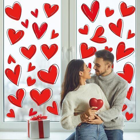 JarThenaAMCS 9 ورقات لعيد الحب على شكل قلب نافذة ملصقات قابلة لإعادة الاستخدام على شكل قلب الحب الأحمر لتزيين حفلات الزفاف والذكرى السنوية وتزيين الفصل الدراسي المنزلي in Kuwait
