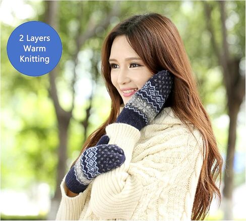 Winter Gloves for Women Knitting-Mittens Cold Weather Acrylic Knit Warm Thermal Fleece Lining Glove S/M in Saudi Arabia