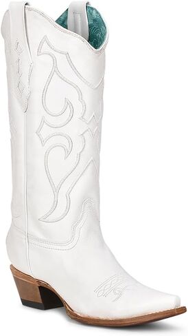 أحذية Corral Boots النسائية باللون البيج الداكن المصنوعة يدويًا على الطراز الغربي | حذاء رعاة البقر بمقدمة مربعة واسعة مع تصميم مطرز ورقعة بايثون in Kuwait