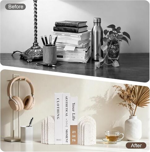 نهايات الكتب شديدة التحمل للأرفف مجموعة من 2، نهايات زخرفية حديثة للكتب الثقيلة، سدادات كتب ديكور من الراتنج الجمالي، نهاية كتاب بيضاء لديكور المنزل والمكتب in Kuwait