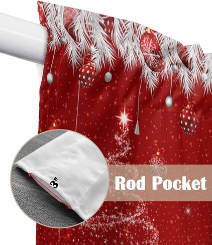 Swag Curtains Christmas Ball Red Swag Valances for Windows, Kitchen Curtains Set Snow Xmas Tree Rod Pocket Window Valances Kitchen Window Curtains Over Sink, 2 Panel 28x36inch in Saudi Arabia