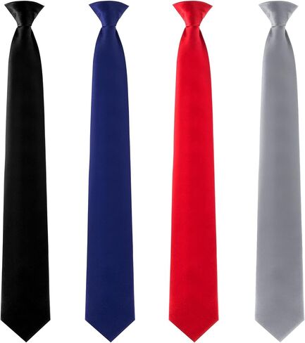 Bencailor 4 Pcs 24 Inch Men's Clip-on Ties Solid Color Men's Tie Pretied Clip on Ties for Men Men's Clip on Necktie Men's Button Ties(Black, Charcoal Grey, Navy Blue, Wine Red) in Kuwait
