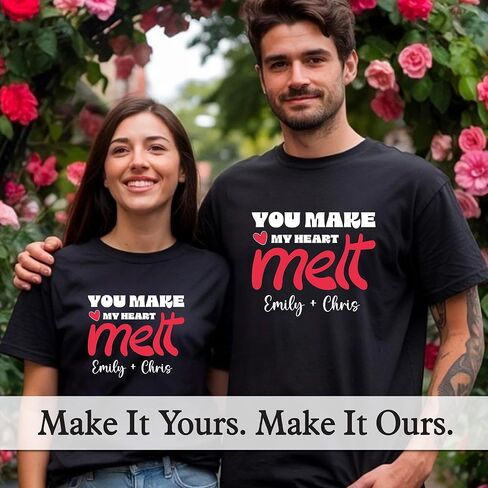 Custom Valentine’s Day Couple Shirts – “You Make My Heart Melt" Matching Tee Set – Personalized Text Option in Saudi Arabia