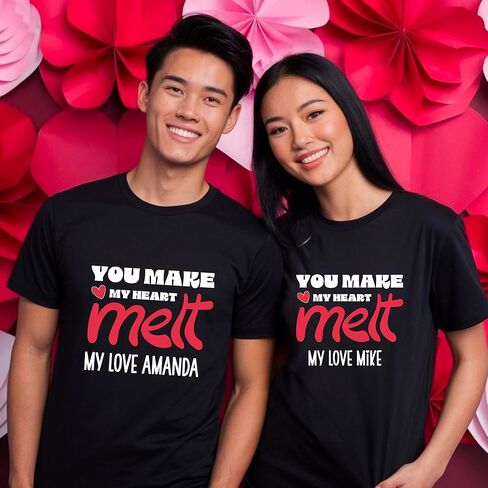 Custom Valentine’s Day Couple Shirts – “You Make My Heart Melt" Matching Tee Set – Personalized Text Option in Saudi Arabia