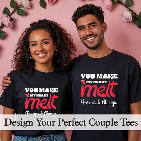 Custom Valentine’s Day Couple Shirts – “You Make My Heart Melt" Matching Tee Set – Personalized Text Option in Saudi Arabia