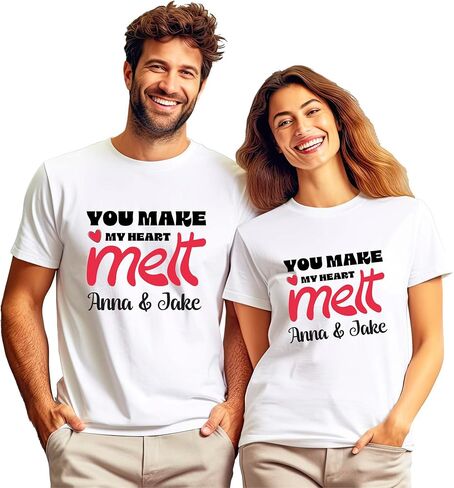Custom Valentine’s Day Couple Shirts – “You Make My Heart Melt" Matching Tee Set – Personalized Text Option in Saudi Arabia
