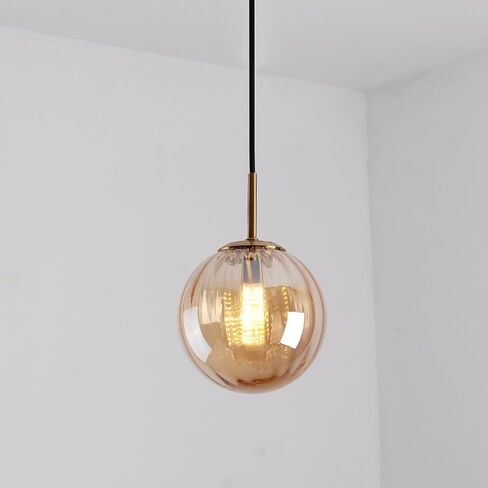 LNPTAL 3 Light Mid Century Modern Pendant Light, Gold Hand Blown Amber Glass Globes Cluster Chandelier, Vintage Farmhouse Ceiling Lamp for Kitchen Island, and Dining Room in Saudi Arabia