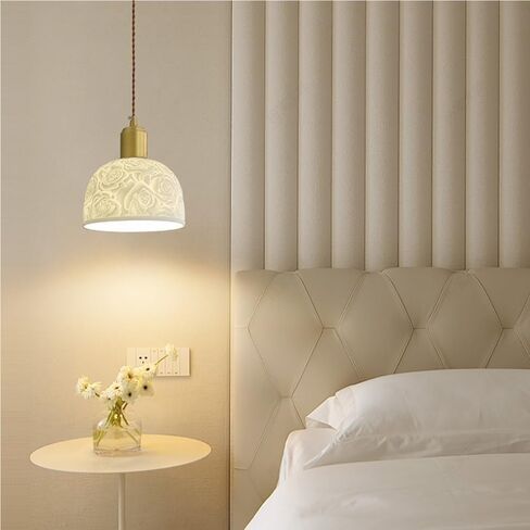 LNPTAL Modern Ceramic Dome Pendant Light, Brushed Brass Vintage Farmhouse Hanging Lamp, Ceramic Hardware Ceiling Chandelier for Dining Room, Living Room, and Bedroom in Saudi Arabia
