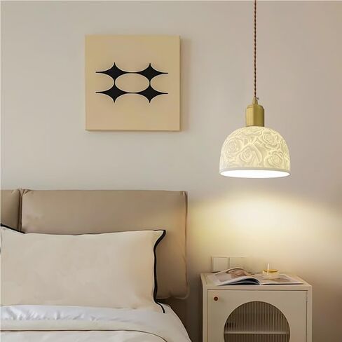 LNPTAL Modern Ceramic Dome Pendant Light, Brushed Brass Vintage Farmhouse Hanging Lamp, Ceramic Hardware Ceiling Chandelier for Dining Room, Living Room, and Bedroom in Saudi Arabia