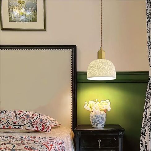LNPTAL Modern Ceramic Dome Pendant Light, Brushed Brass Vintage Farmhouse Hanging Lamp, Ceramic Hardware Ceiling Chandelier for Dining Room, Living Room, and Bedroom in Saudi Arabia