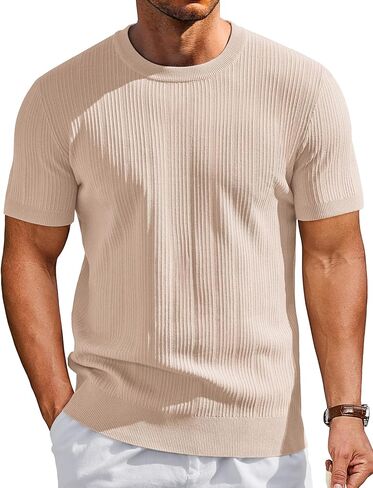 COOFANDY Men's T-Shirts Short Sleeve Knit Shirts Casual Crewneck Ribbed Dress Tee Shirt in Saudi Arabia