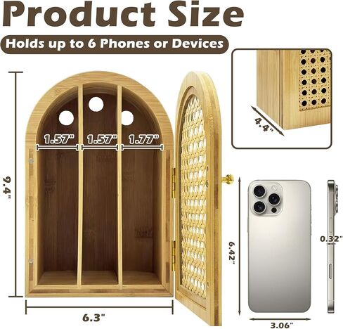 Bamboo Phone Box,Premium Cell Phone Box for Family Time, Cell Phone Jail with Charging Holes,Phone Lock Box Holds 6 Phones (Oak) in Saudi Arabia