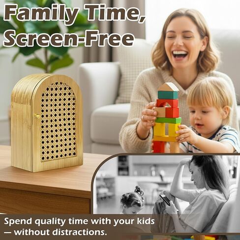 Bamboo Phone Box,Premium Cell Phone Box for Family Time, Cell Phone Jail with Charging Holes,Phone Lock Box Holds 6 Phones (Oak) in Saudi Arabia