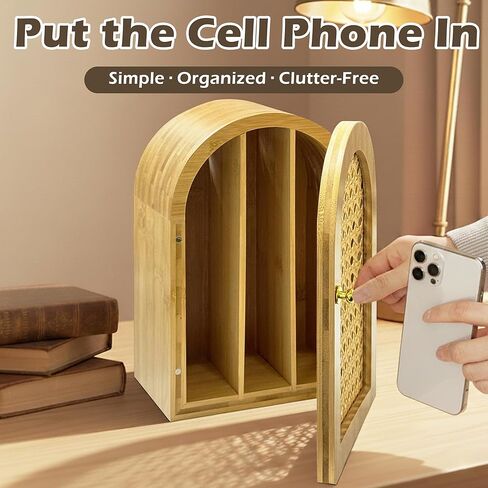 Bamboo Phone Box,Premium Cell Phone Box for Family Time, Cell Phone Jail with Charging Holes,Phone Lock Box Holds 6 Phones (Oak) in Saudi Arabia