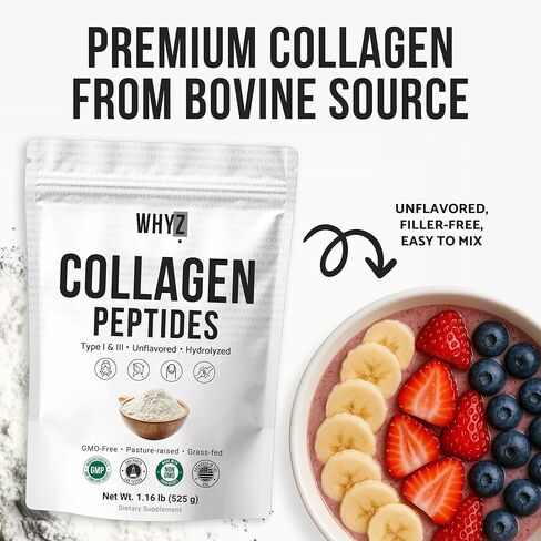 Bovine Collagen Peptides Powder Hydrolyzed Type I & III Protein, Grass-Fed Pasture-Raised Source, Unflavored Collagen Supplement Paleo-Friendly For Active Lifestyles & Wellness Non-GMO,1.16 lbs (525g) in Saudi Arabia