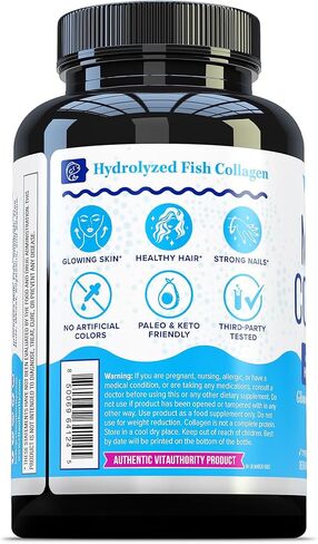 Marine Collagen Capsules Hyaluronic Acid & Vitamin C | 2,000mg Hydrolyzed Fish Collagen Peptides per Serving | Skin Elasticity, Hydration, Hair, Nail & Joint Support | Pescatarian-Friendly 30 Servings in Saudi Arabia