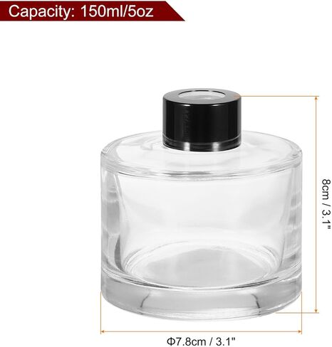 HARFINGTON 150ml/5oz Empty Glass Diffuser Bottle 3.1" x 3.1" Refillable Fragrance Accessories Aromatherapy Jar Container for Replacement Reed Diffuser DIY Home Bathroom Transparent in Saudi Arabia
