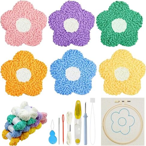 مجموعة Allazone 3 مجموعات أدوات التطريز المبتدئة للمبتدئين، طقم إبرة لكمة الفراشة والطيور مع تعليمات، طوق بلاستيكي، خيوط وقلم إبرة بمقبض تطريز in Kuwait