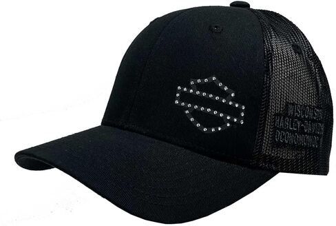 Harley-Davidson Women's Rhinestone Ponytail Curved Bill Mesh Trucker Hat – Black in Saudi Arabia