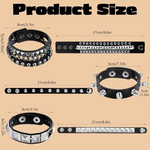 Grevosea 3 Pcs Spiked Bracelets, Punk Studded Bracelet Adjustable Leather Cuff Bracelet for Men Women 80s 90s Emo Jewelry Halloween Goth Accessories in Saudi Arabia