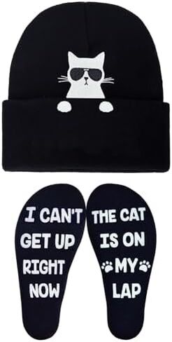 هدايا لمحبي القطط للنساء، قبعة شتوية لطيفة للقطط وجوارب مضحكة لأصحاب الأمهات المراهقات باللون الوردي in Kuwait