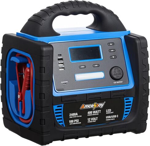 3000A Peak Car Battery Jump Starter لمحركات الغاز/الديزل 8.0L ، و 12 فولت بطارية الطوارئ المحمولة مع شحن USB السريع ، ومصباح يدوي 4 وضعين وكابلات الذكية الذكية in Kuwait
