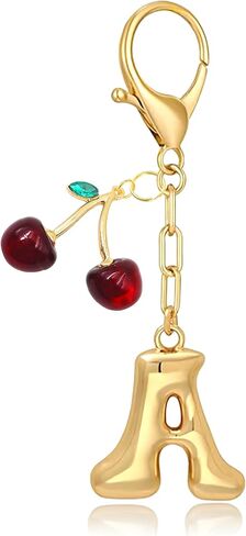 Bubble Initial Keychain with Cherry - Gold Letter Bag Charms for Women, Cute Purse Handbag Accessories Gift in Saudi Arabia