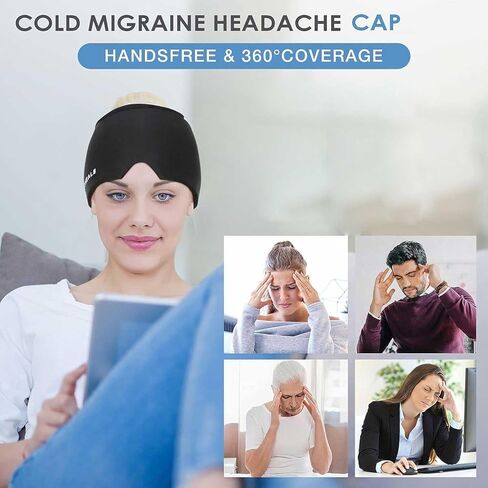 Cold Head Cap, Ice Head Hat, Compressed Ice Head Wrap Wearable Comfortable &Strechable-Black in Kuwait