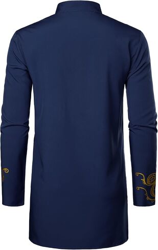 LucMatton Men's African Attire Dashiki Metallic Foil Print Long Sleeve Shirts Mandarin Collar Shirt in Saudi Arabia