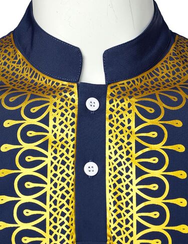 LucMatton Men's African Attire Dashiki Metallic Foil Print Long Sleeve Shirts Mandarin Collar Shirt in Saudi Arabia
