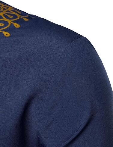 LucMatton Men's African Attire Dashiki Metallic Foil Print Long Sleeve Shirts Mandarin Collar Shirt in Saudi Arabia