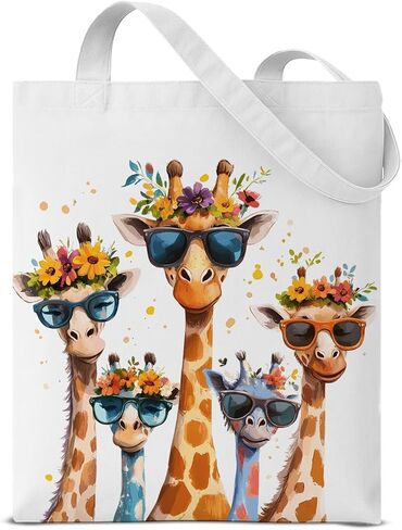 Giraffe Print Canvas Tote Bag for Women Aesthetic Reusable Grocery Shoulder Bag for Daily Commute, Camping, Picnic, Shopping, Work, Travel in Saudi Arabia