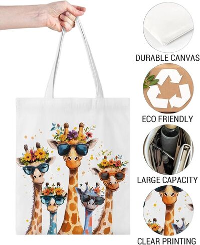 Giraffe Print Canvas Tote Bag for Women Aesthetic Reusable Grocery Shoulder Bag for Daily Commute, Camping, Picnic, Shopping, Work, Travel in Saudi Arabia
