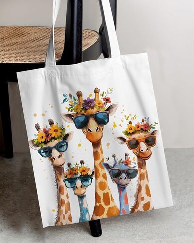 Giraffe Print Canvas Tote Bag for Women Aesthetic Reusable Grocery Shoulder Bag for Daily Commute, Camping, Picnic, Shopping, Work, Travel in Saudi Arabia